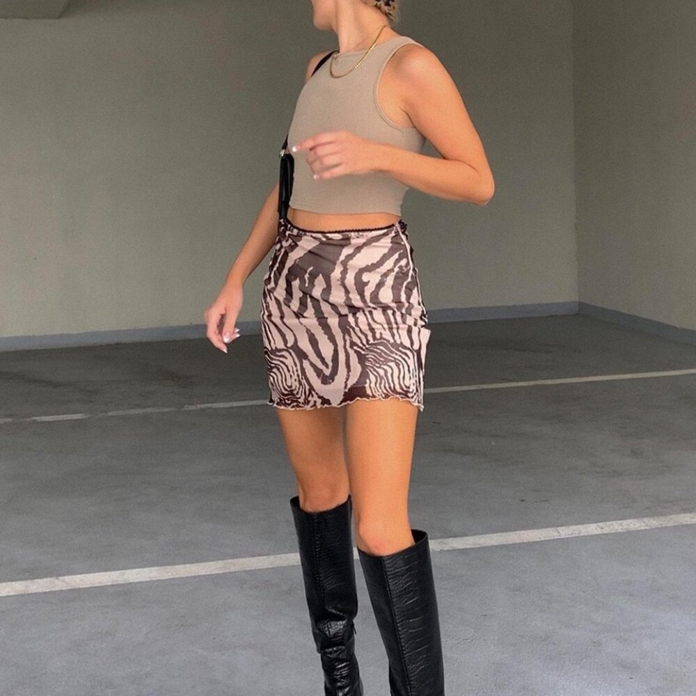 Beige Print Mini Skirt